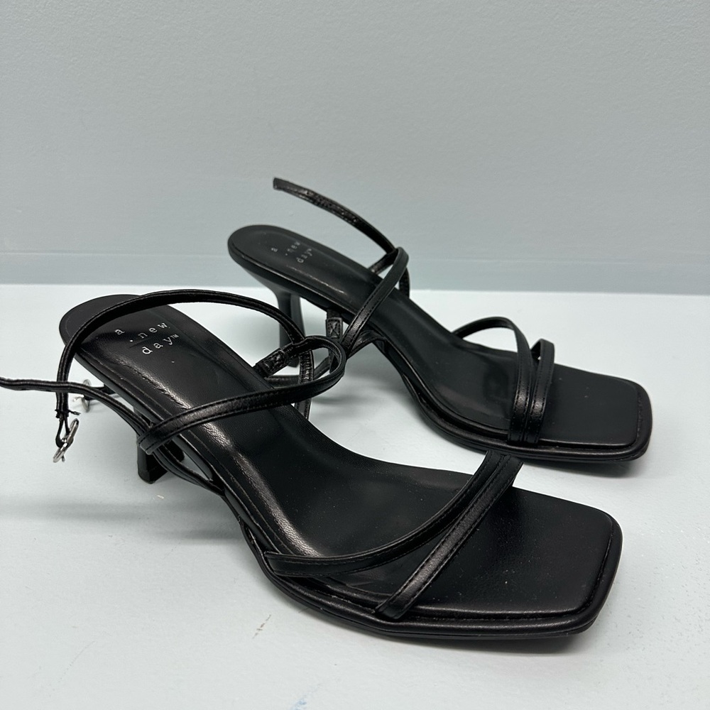 a new day Black Strappy Heels with Kitten Heel